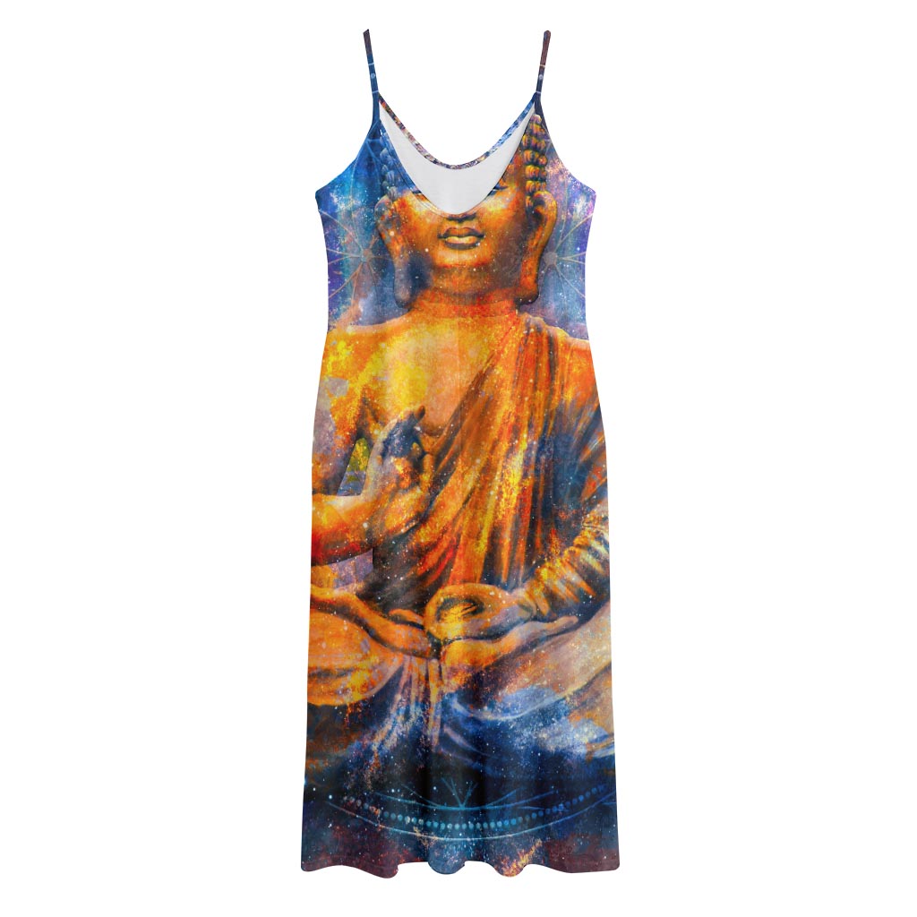 Buddha Statue Mandala Print Jersey Midi Cami Dress