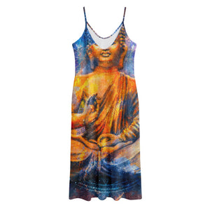 Buddha Statue Mandala Print Jersey Midi Cami Dress