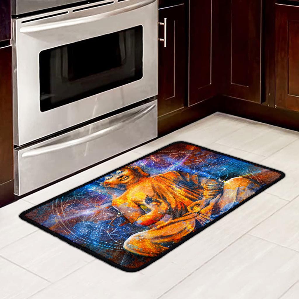 Buddha Statue Mandala Print Kitchen Mat