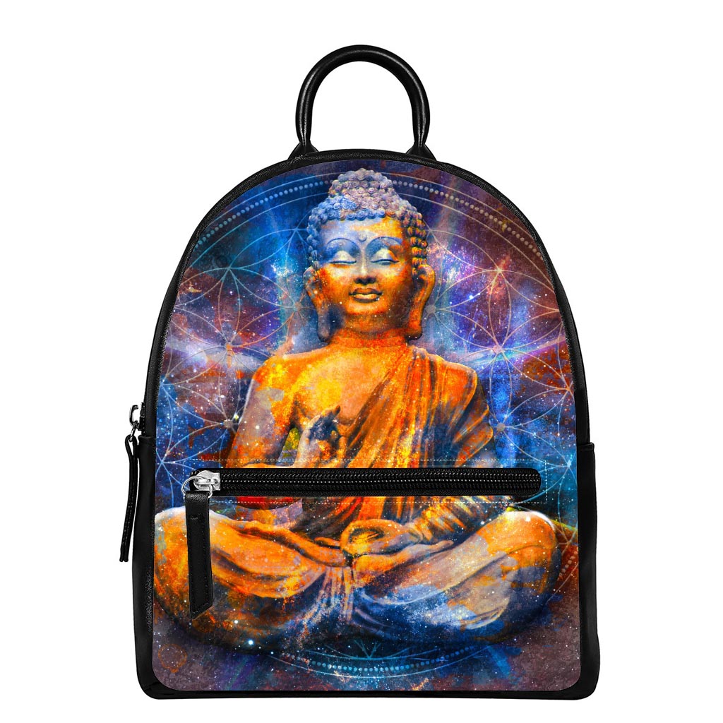 Buddha Statue Mandala Print Leather Backpack