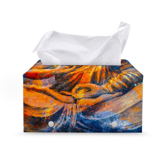 Buddha Statue Mandala Print Leather Tissue Box Cover