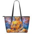 Buddha Statue Mandala Print Leather Tote Bag With Zipper