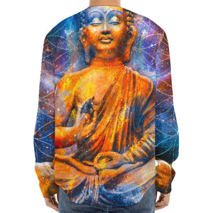 Buddha Statue Mandala Print Long Sleeve Baseball Jersey