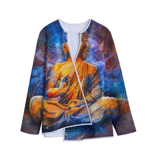 Buddha Statue Mandala Print Long Sleeve Short Coat