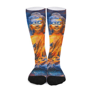 Buddha Statue Mandala Print Long Socks