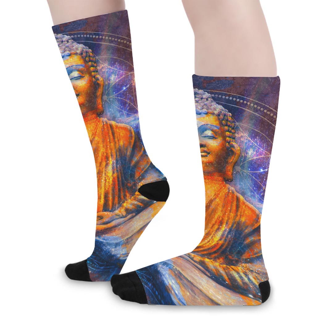 Buddha Statue Mandala Print Long Socks