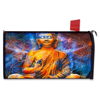 Buddha Statue Mandala Print Mailbox Cover
