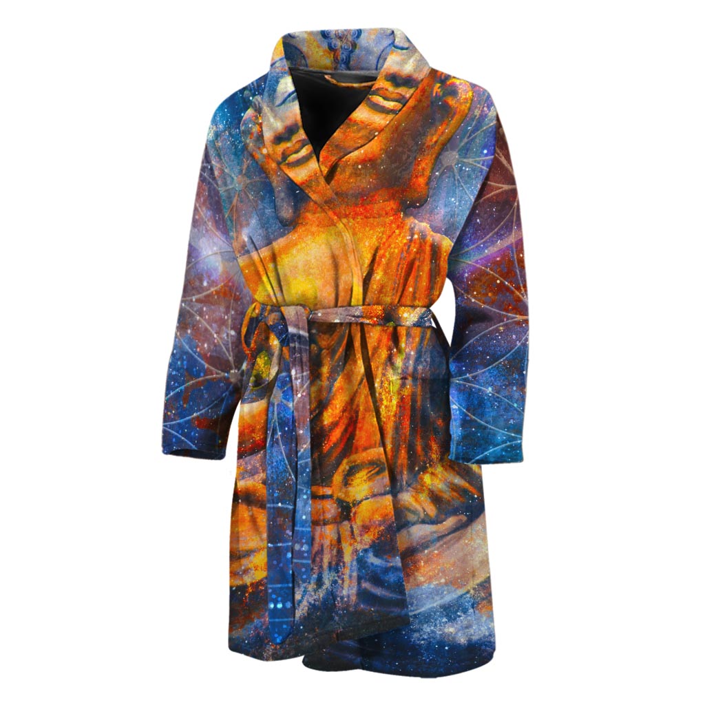 Buddha Statue Mandala Print Men's Bathrobe