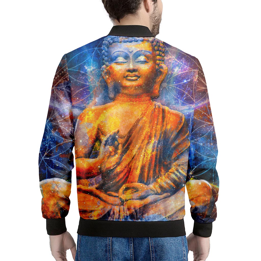 Buddha Statue Mandala Print Men's Bomber Jacket