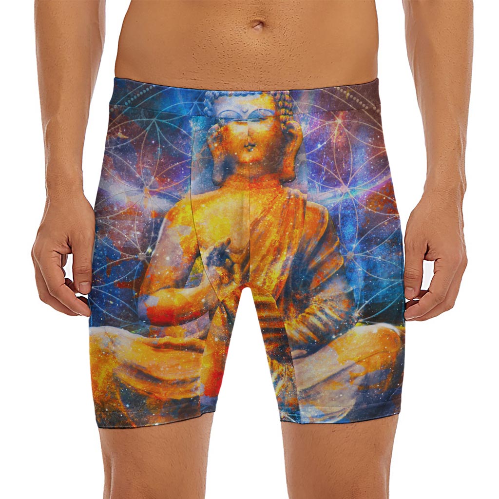 Buddha Statue Mandala Print Men's Long Boxer Briefs