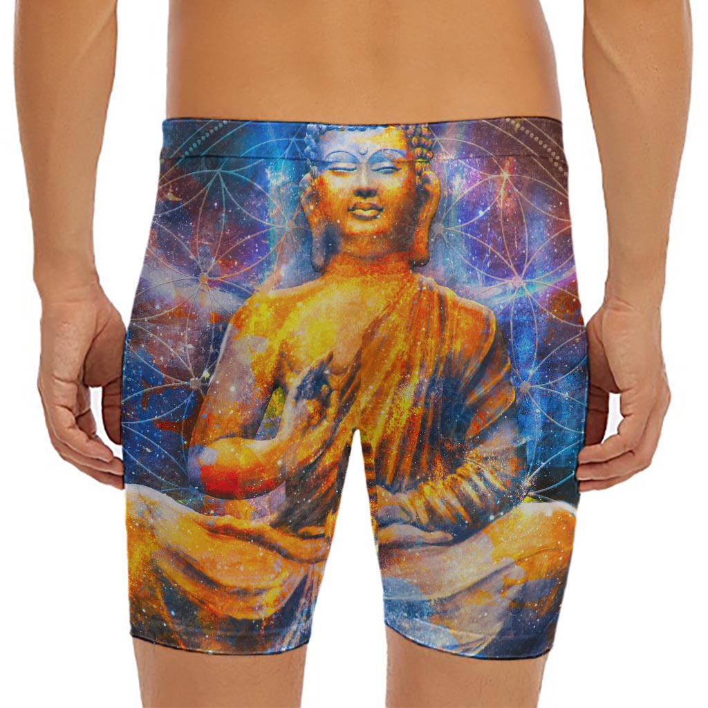 Buddha Statue Mandala Print Men's Long Boxer Briefs