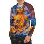 Buddha Statue Mandala Print Men's Long Sleeve Rash Guard