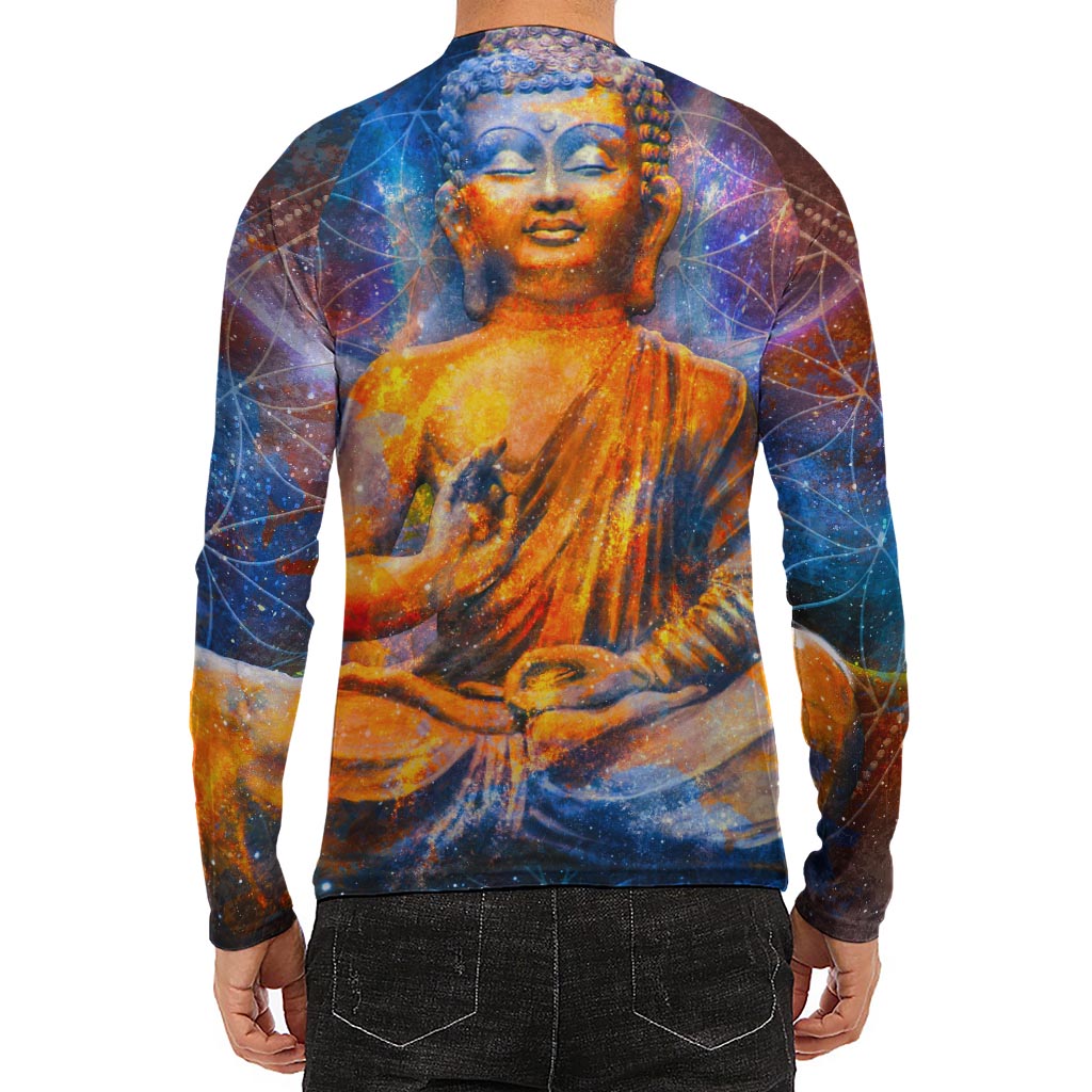 Buddha Statue Mandala Print Men's Long Sleeve Rash Guard