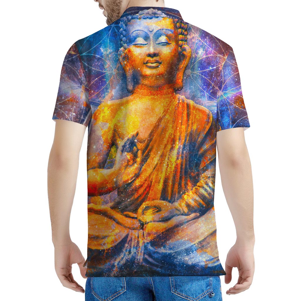 Buddha Statue Mandala Print Men's Polo Shirt