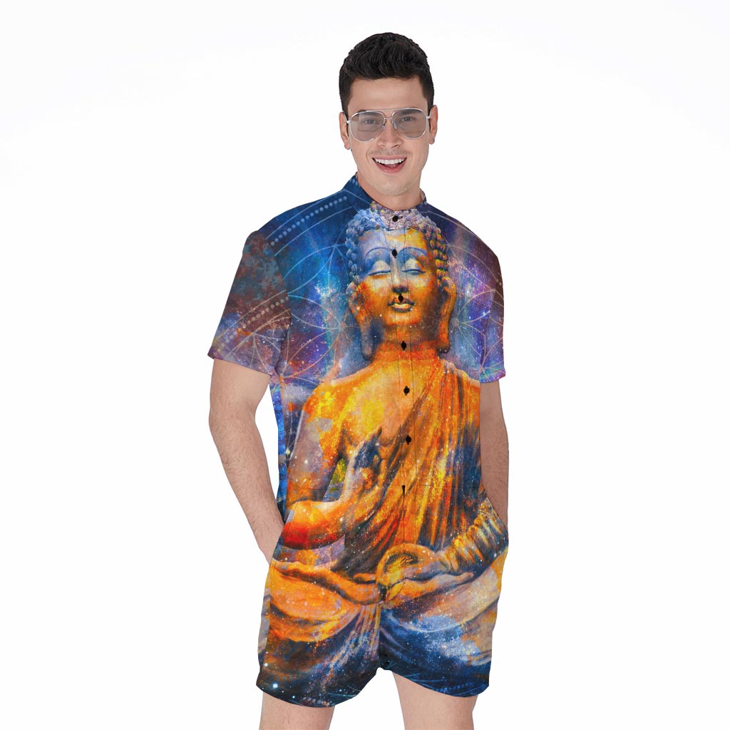 Buddha Statue Mandala Print Men's Rompers