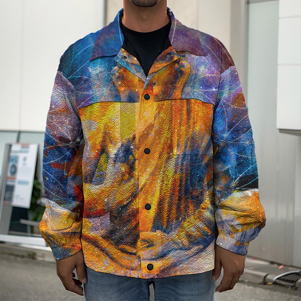 Buddha Statue Mandala Print Men's Shirt Jacket