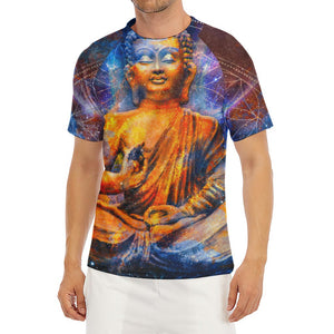 Buddha Statue Mandala Print Men's Short Sleeve Rash Guard