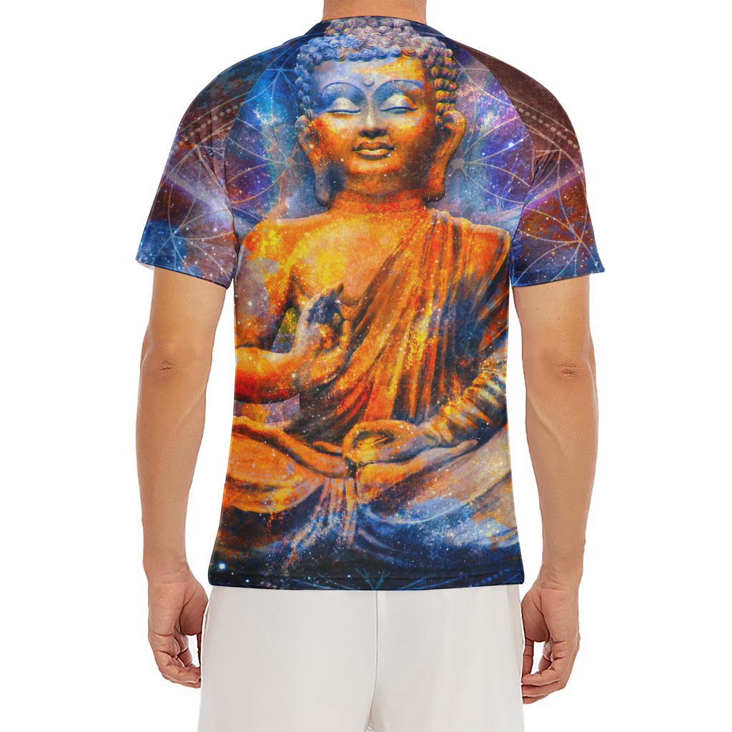 Buddha Statue Mandala Print Men's Short Sleeve Rash Guard