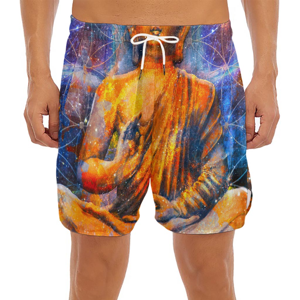 Buddha Statue Mandala Print Men's Split Running Shorts