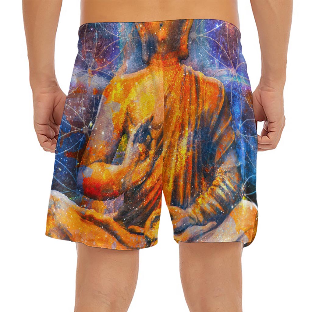 Buddha Statue Mandala Print Men's Split Running Shorts