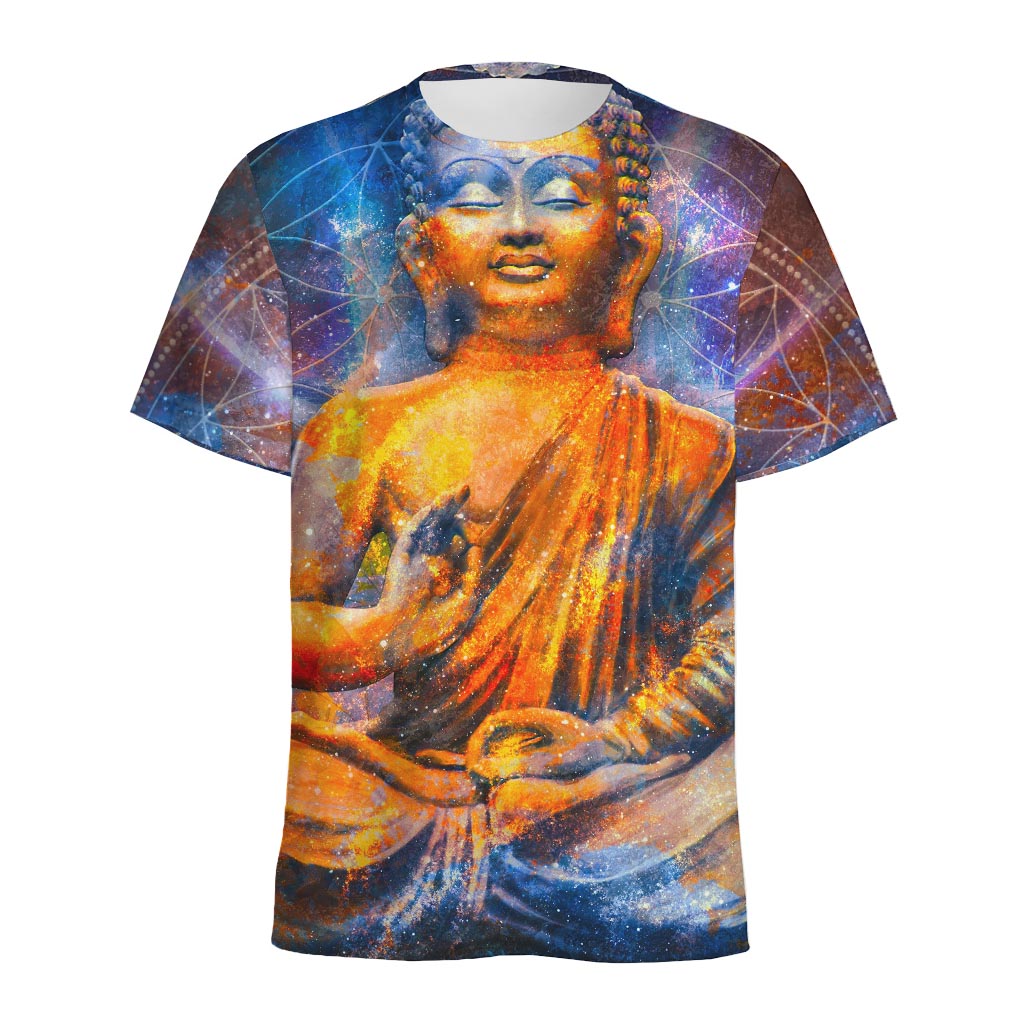 Buddha Statue Mandala Print Men's Sports T-Shirt