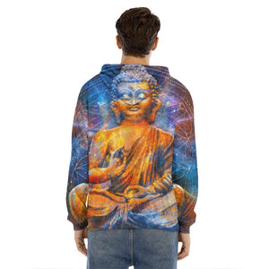 Buddha Statue Mandala Print Men's Velvet Pullover Hoodie