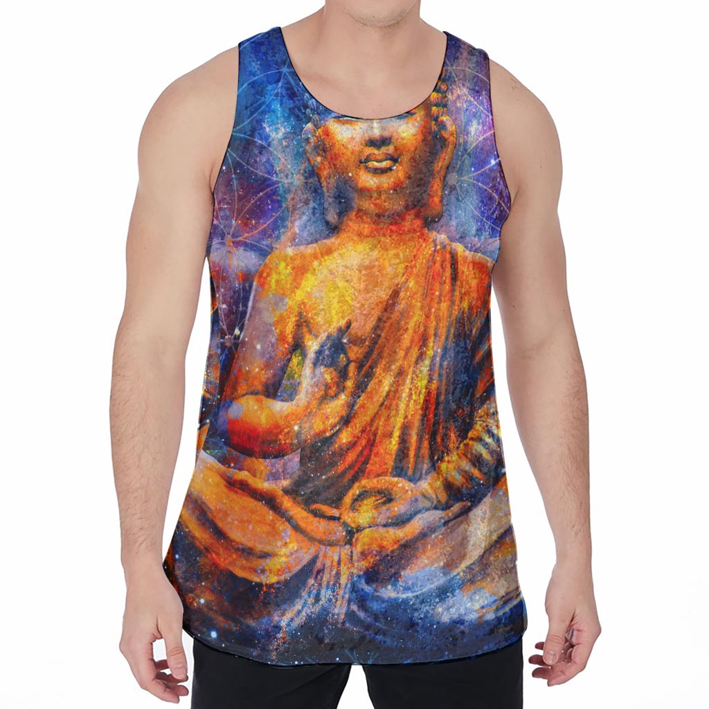 Buddha Statue Mandala Print Men's Velvet Tank Top