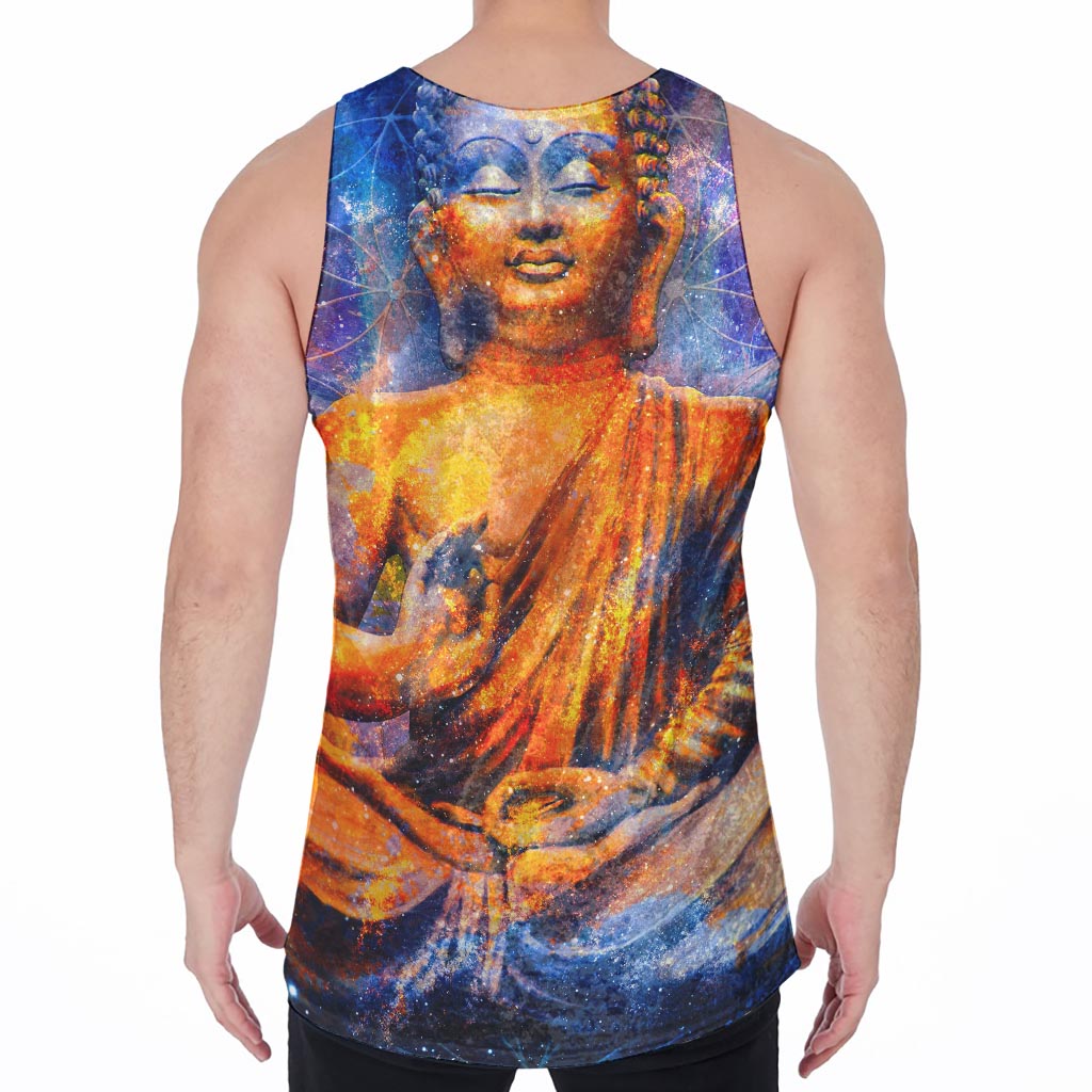 Buddha Statue Mandala Print Men's Velvet Tank Top