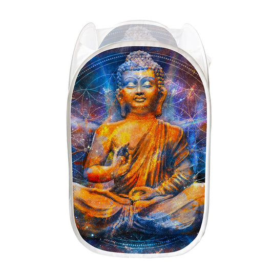Buddha Statue Mandala Print Mesh Laundry Hamper