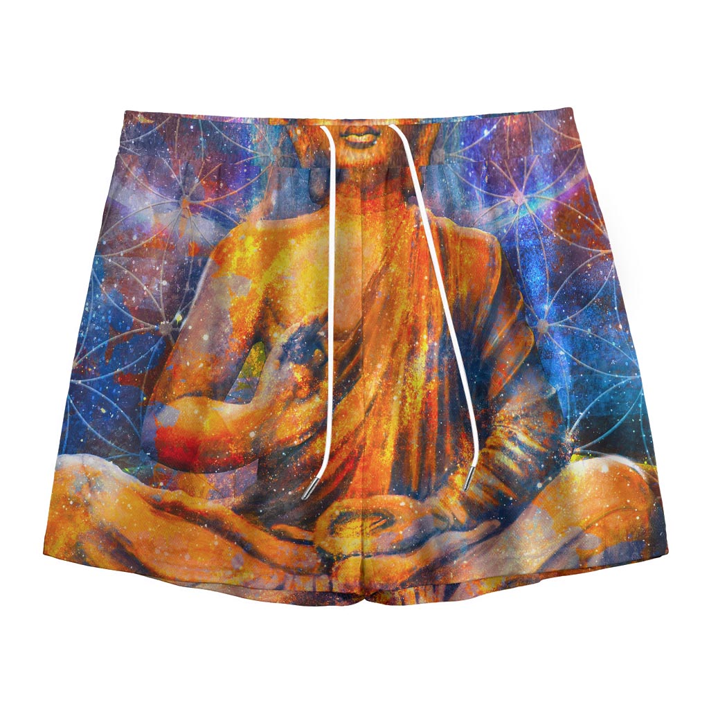 Buddha Statue Mandala Print Mesh Shorts