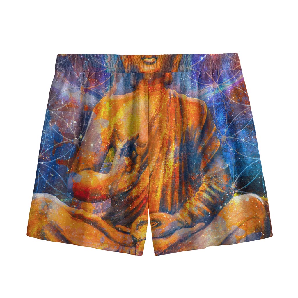 Buddha Statue Mandala Print Mesh Shorts