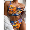 Buddha Statue Mandala Print One Shoulder Bikini Top