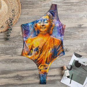 Buddha Statue Mandala Print One Shoulder Bodysuit