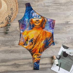 Buddha Statue Mandala Print One Shoulder Bodysuit