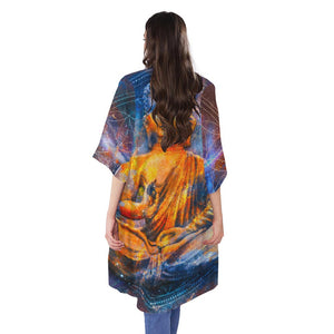 Buddha Statue Mandala Print Open Front Beach Cover Up