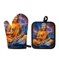 Buddha Statue Mandala Print Oven Mitt And Pot Holder Set