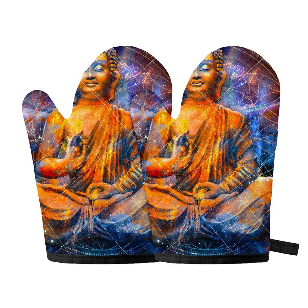 Buddha Statue Mandala Print Oven Mitts