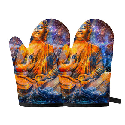 Buddha Statue Mandala Print Oven Mitts