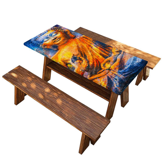 Buddha Statue Mandala Print Picnic Table Cover