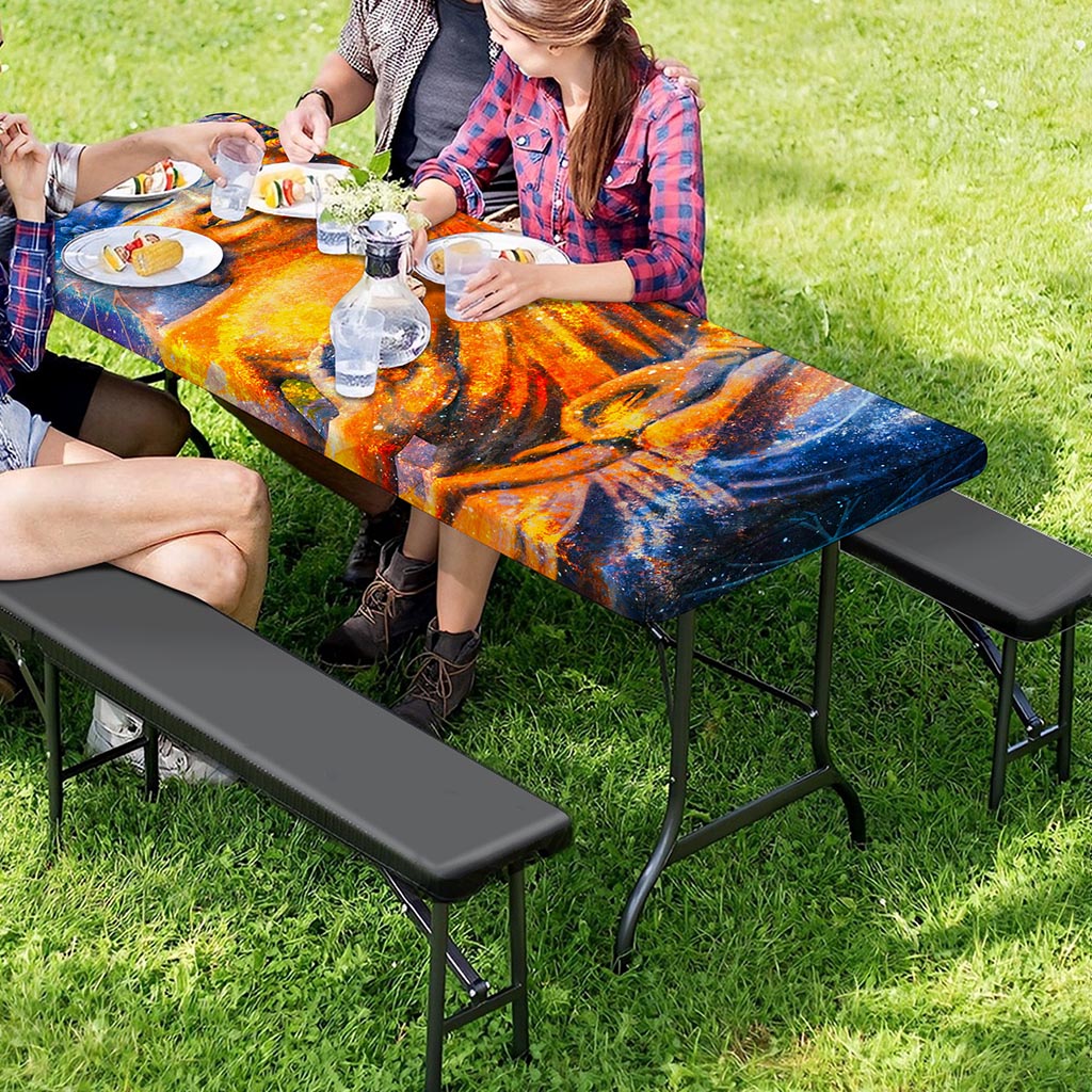 Buddha Statue Mandala Print Picnic Table Cover
