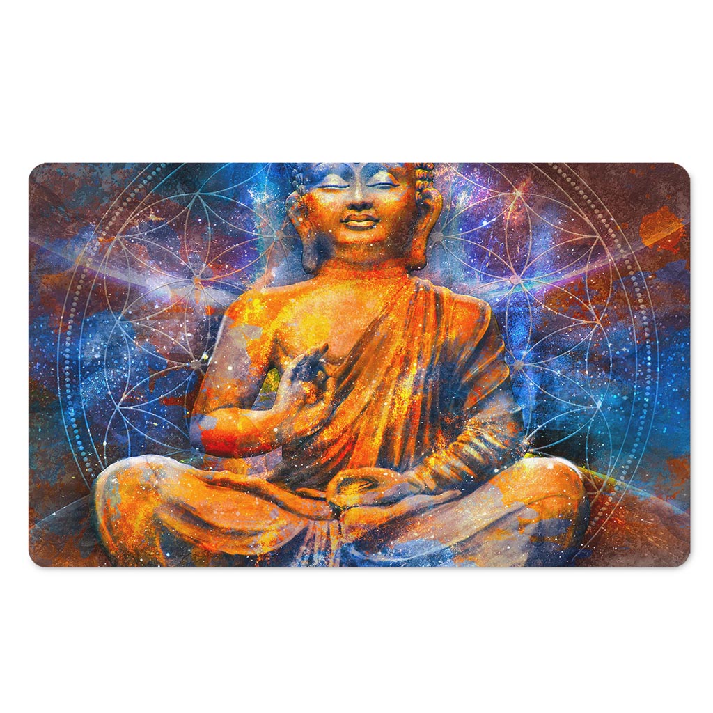 Buddha Statue Mandala Print Polyester Doormat
