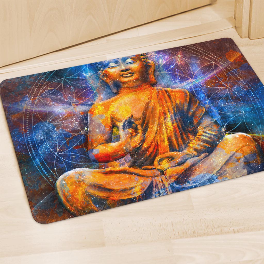 Buddha Statue Mandala Print Polyester Doormat