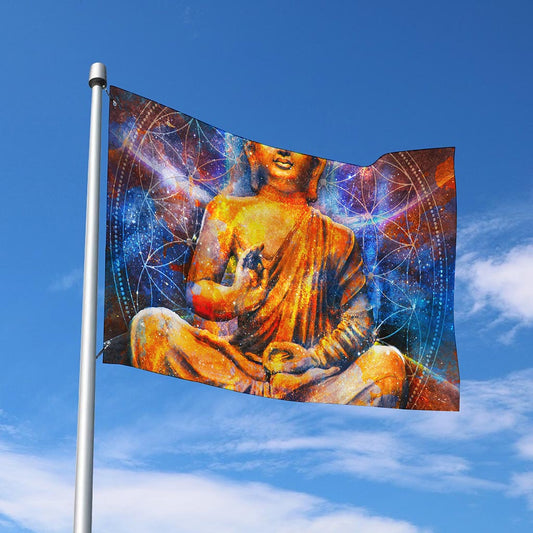 Buddha Statue Mandala Print Polyester Flag