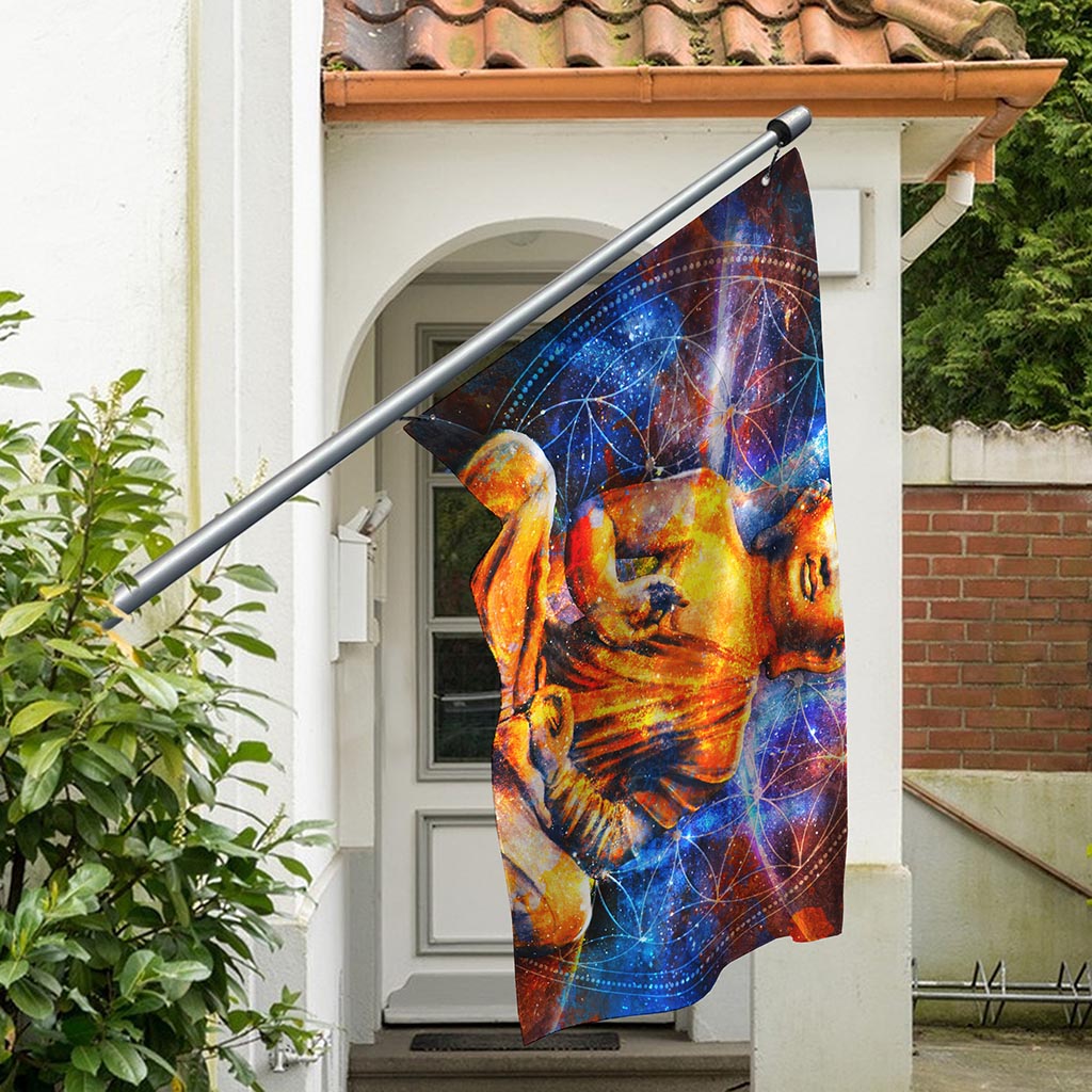 Buddha Statue Mandala Print Polyester Flag