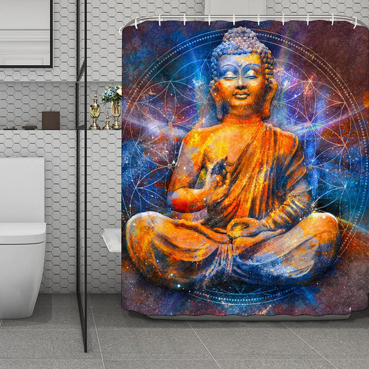 Buddha Statue Mandala Print Polyester Shower Curtain