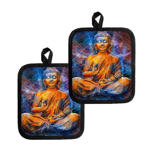 Buddha Statue Mandala Print Pot Holders
