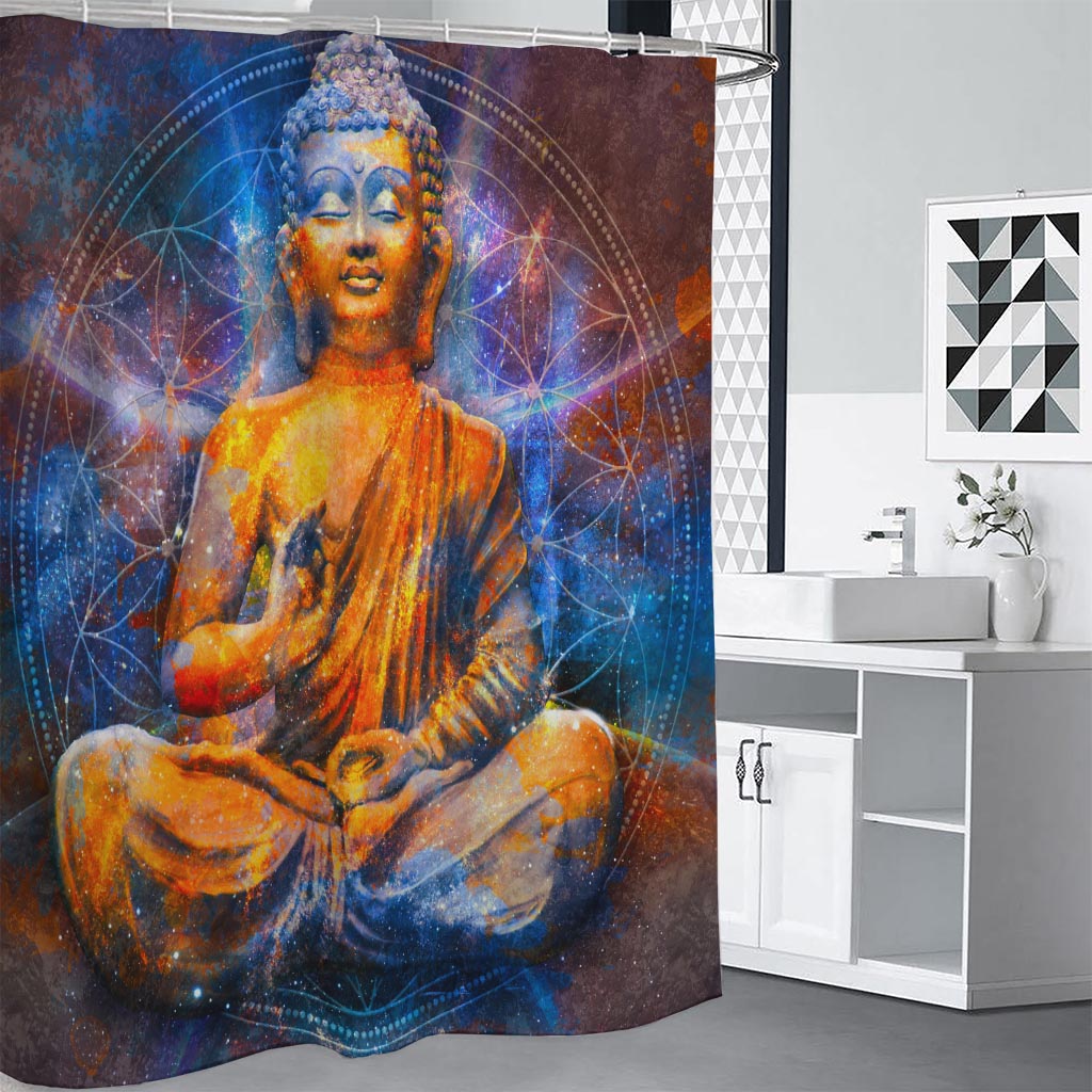 Buddha Statue Mandala Print Premium Shower Curtain