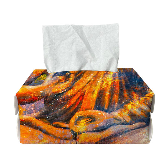 Buddha Statue Mandala Print Rectangle Tissue Box Cover