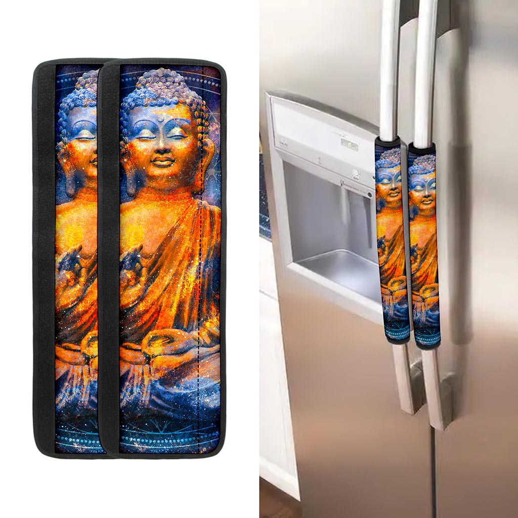 Buddha Statue Mandala Print Refrigerator Handle Covers