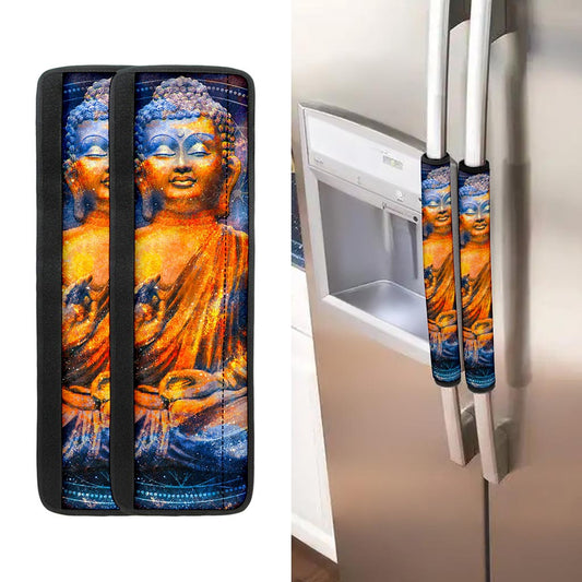Buddha Statue Mandala Print Refrigerator Handle Covers